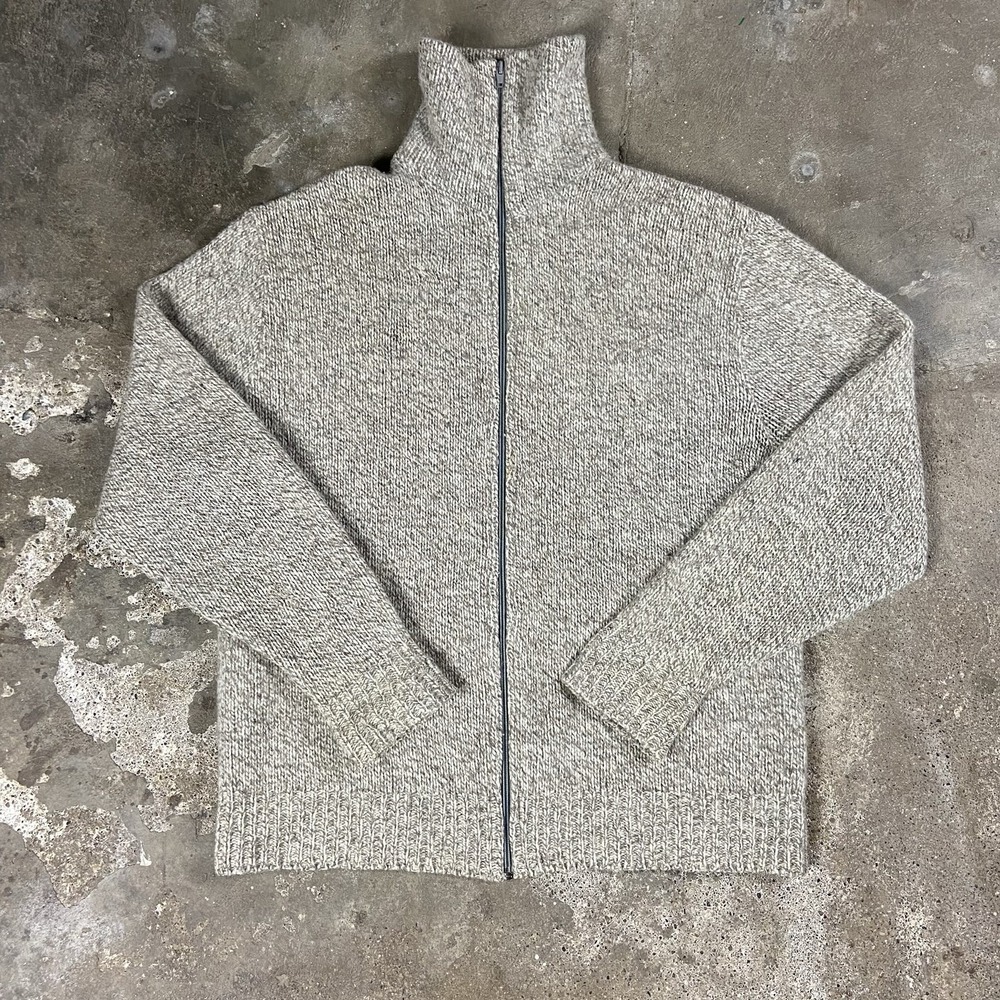 Vintage‎ 70s L.L.Bean Turtle Sweater Size Large Gray Wool Turtle Neck Full Zip